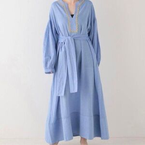 Devotion Twins Kaftan Long Sleeve Maxi Dress Blue Medium Anthropologie